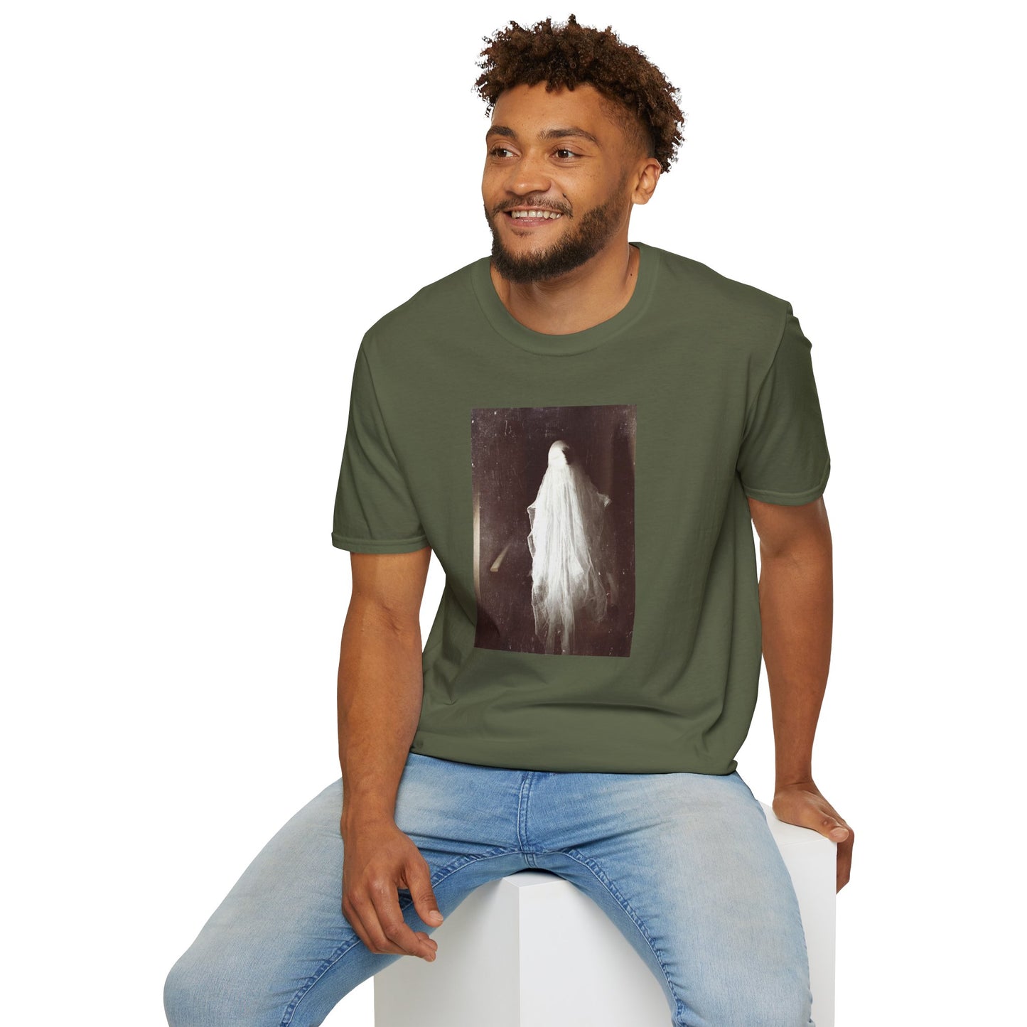 Ethereal Haunting - Ghost  image Cotton T-Shirt - Green - Softstyle Unisex