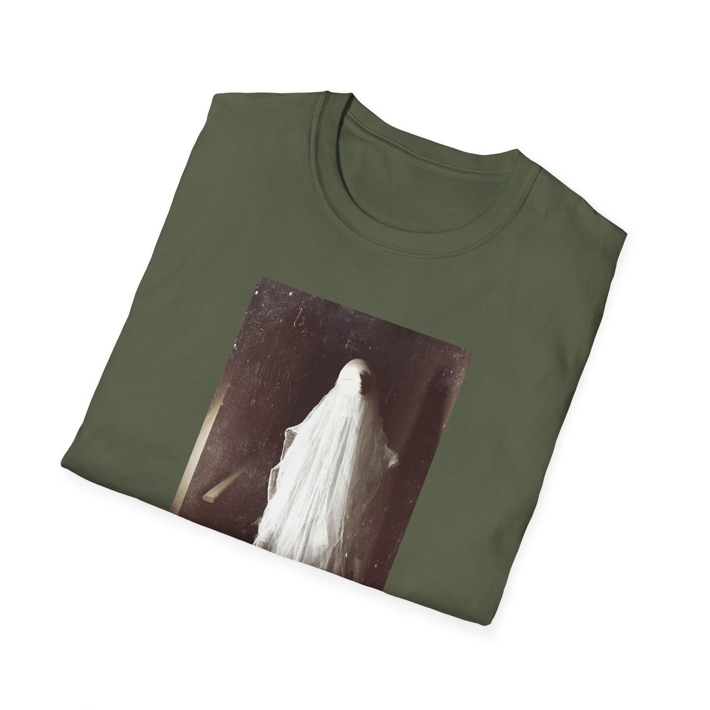 Ethereal Haunting - Ghost  image Cotton T-Shirt - Green - Softstyle Unisex